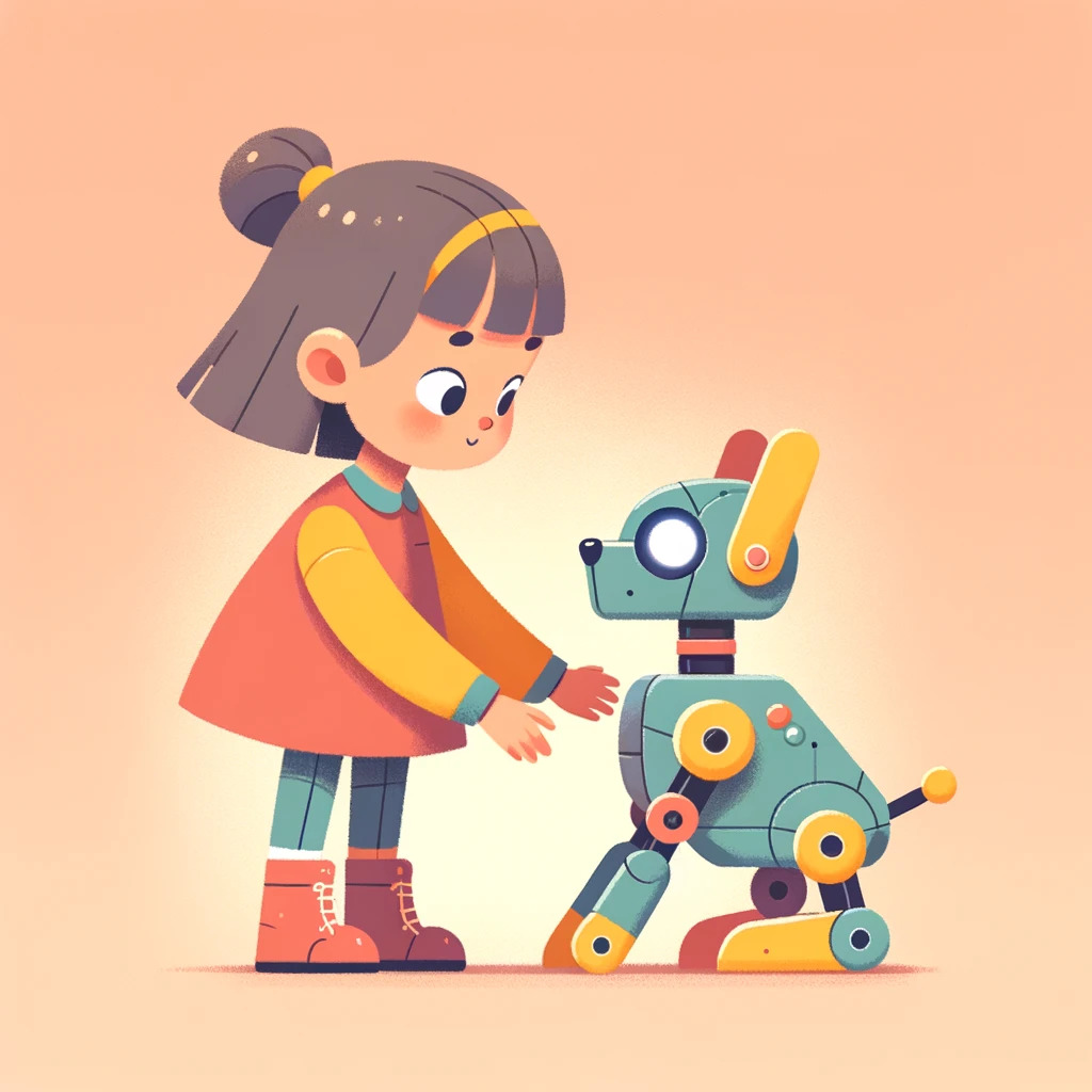 Chien robot et une fille