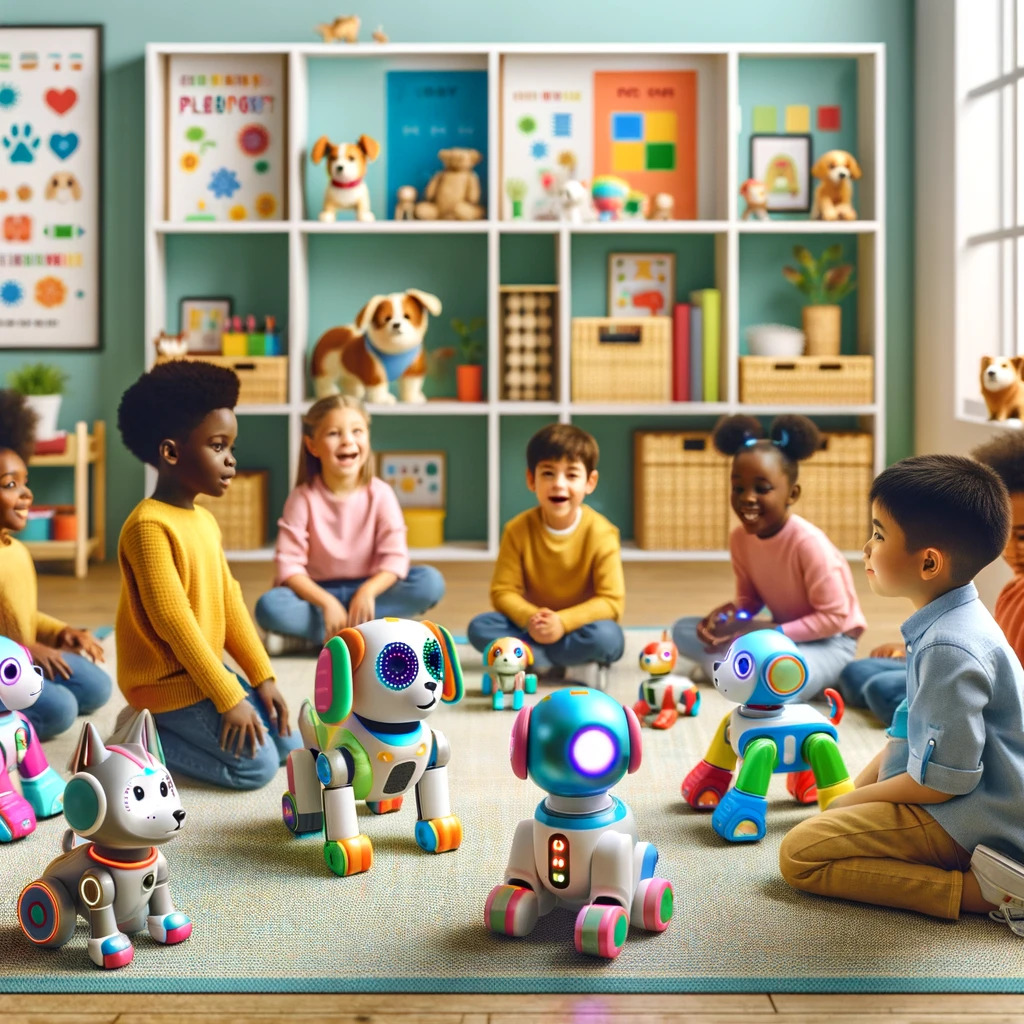 Chiens-robots dans une classe d'enfants